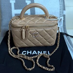 Brand New CC Tan GWP Vanity Crossbody Bag comes with a dust bag